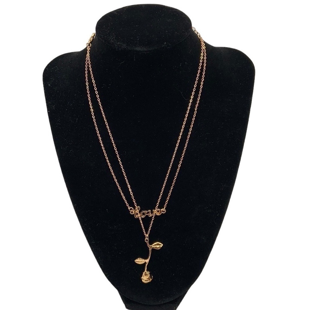 Gold Rose & Love Chain Necklace‎ New with tags!